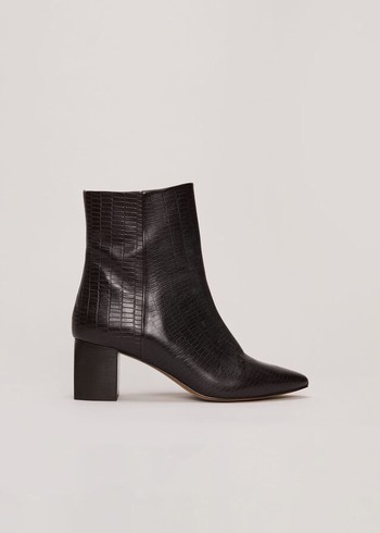 Phase Eight Black Leather Croc Print Boots Brown Australia | SH7850942